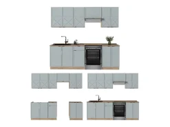 Mueble de cocina roble azul claro/gris dorado 240x46x81.6 fame-line