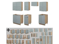 Mueble de cocina roble azul claro/gris dorado 240x46x81.6 fame-line