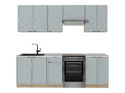 Mueble de cocina roble azul claro/gris dorado 240x46x81.6 fame-line