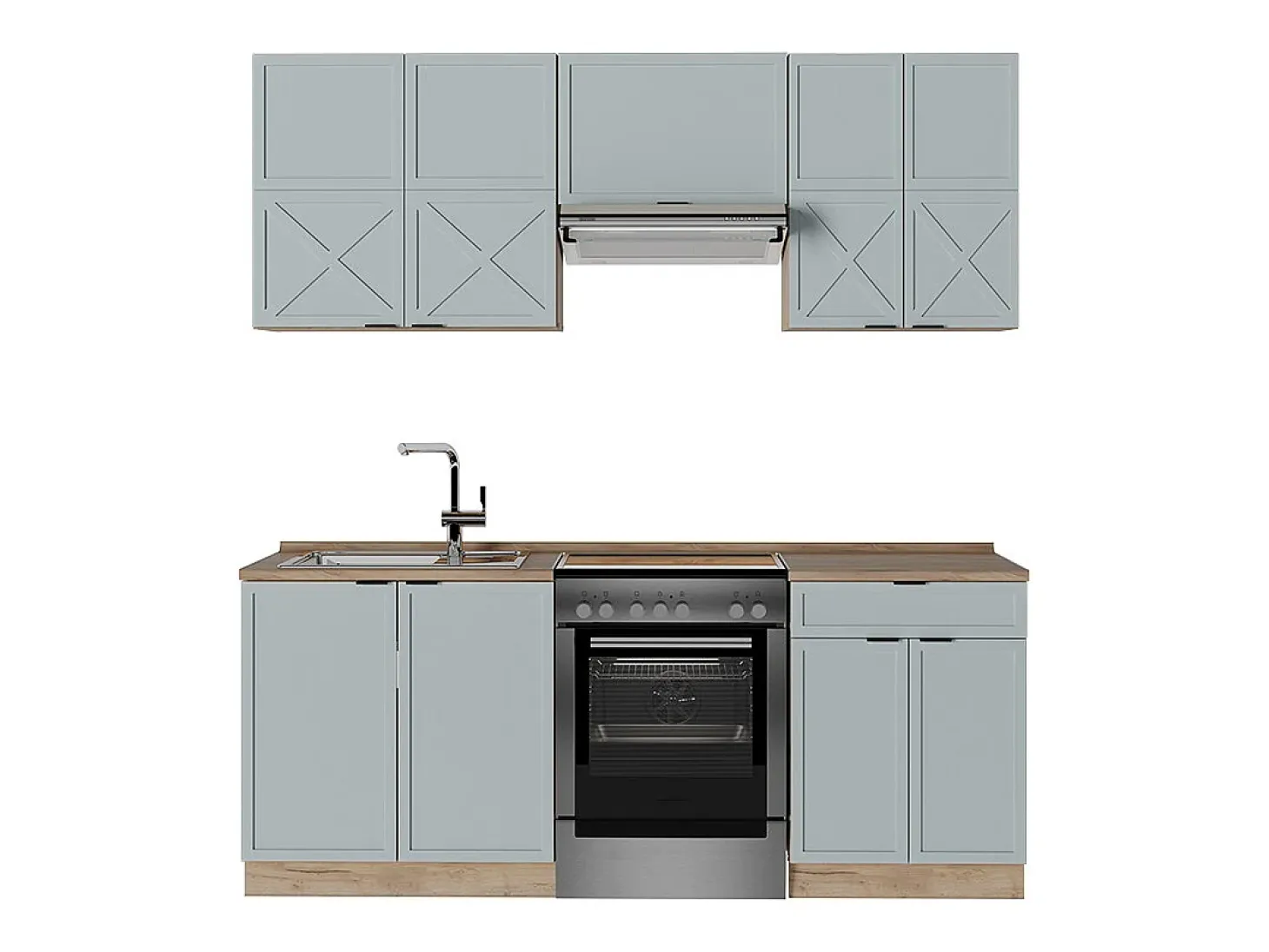 Mueble de cocina roble azul claro/gris dorado 200x60x81.6 fame-line