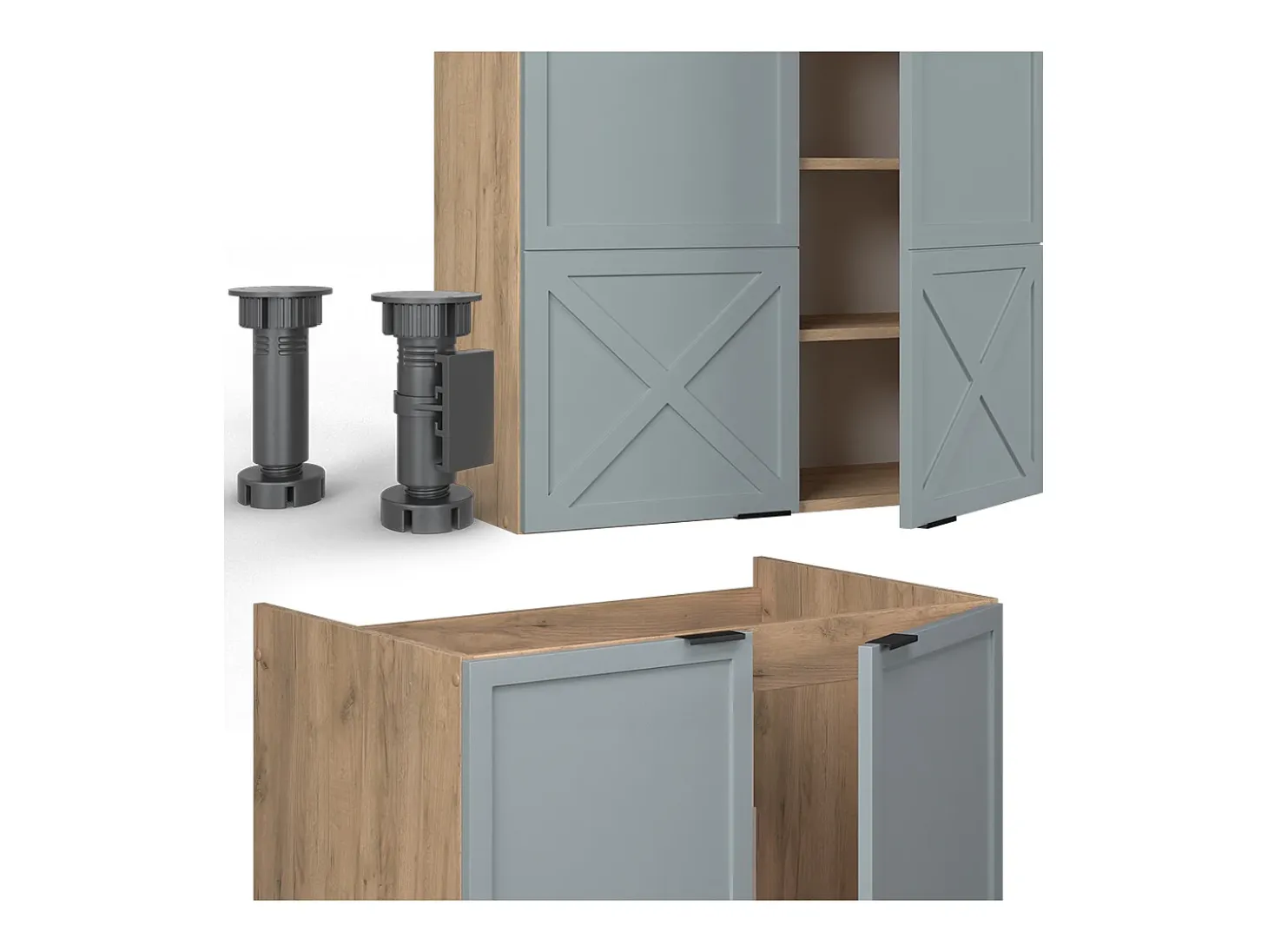 Mueble de cocina roble azul claro/gris dorado 200x60x81.6 fame-line
