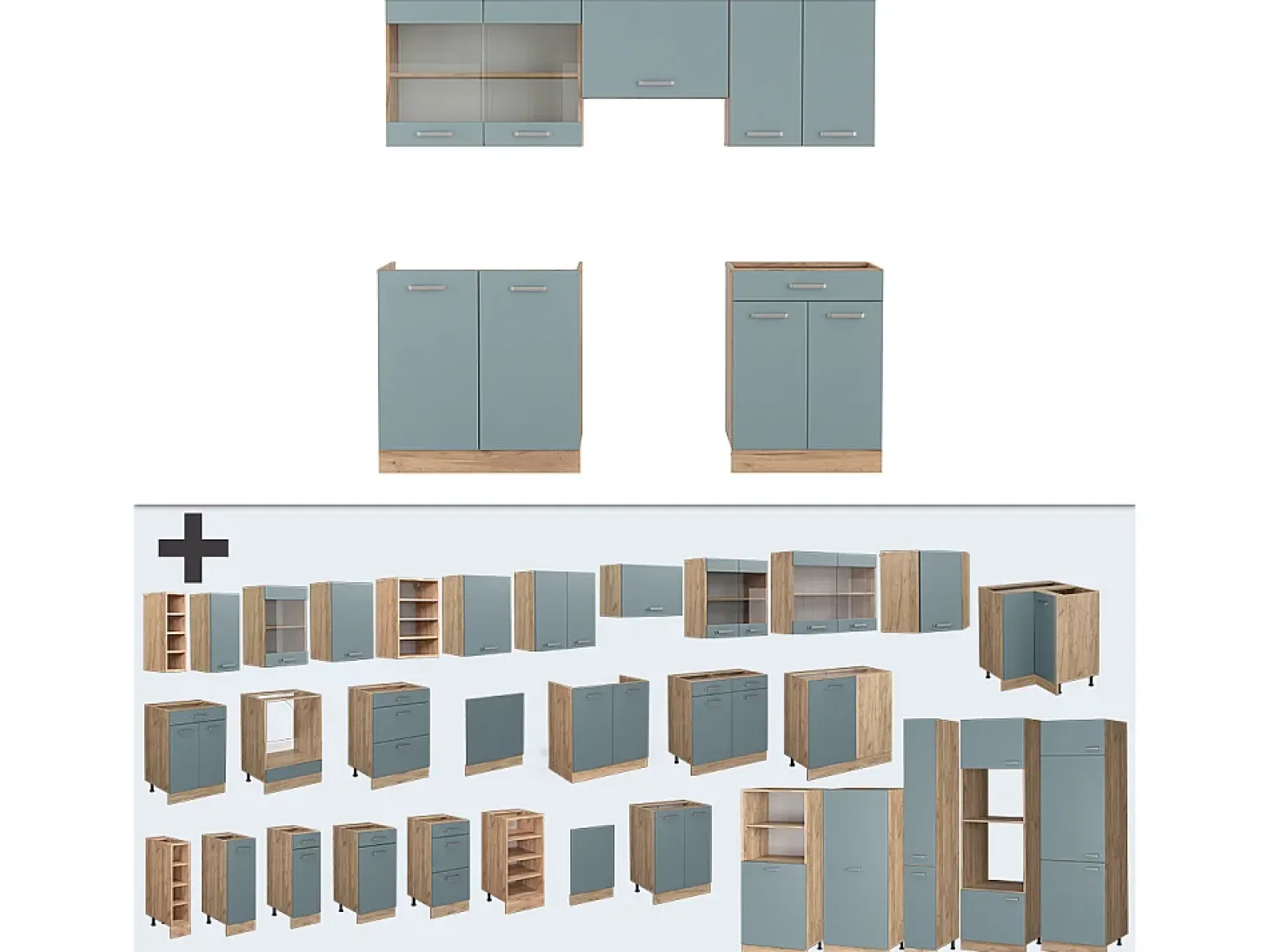 Mueble de cocina roble azul-gris-dorado 200x60x81.6 r-line