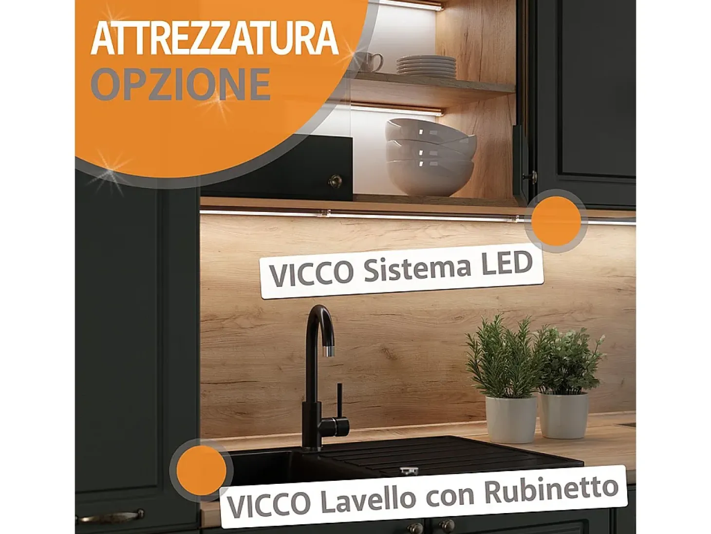 Mueble de cocina roble azul-gris-dorado 200x46x81.6 r-line