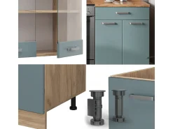 Mueble de cocina roble azul-gris-dorado 200x46x81.6 r-line