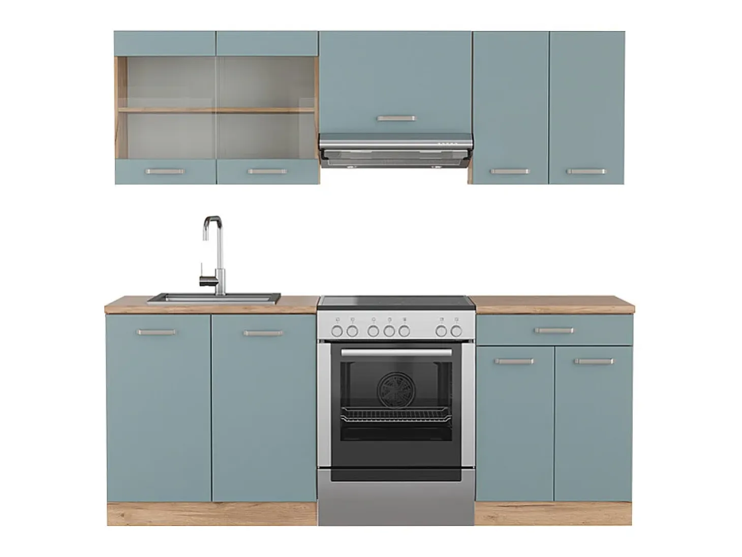 Mueble de cocina roble azul-gris-dorado 200x46x81.6 r-line