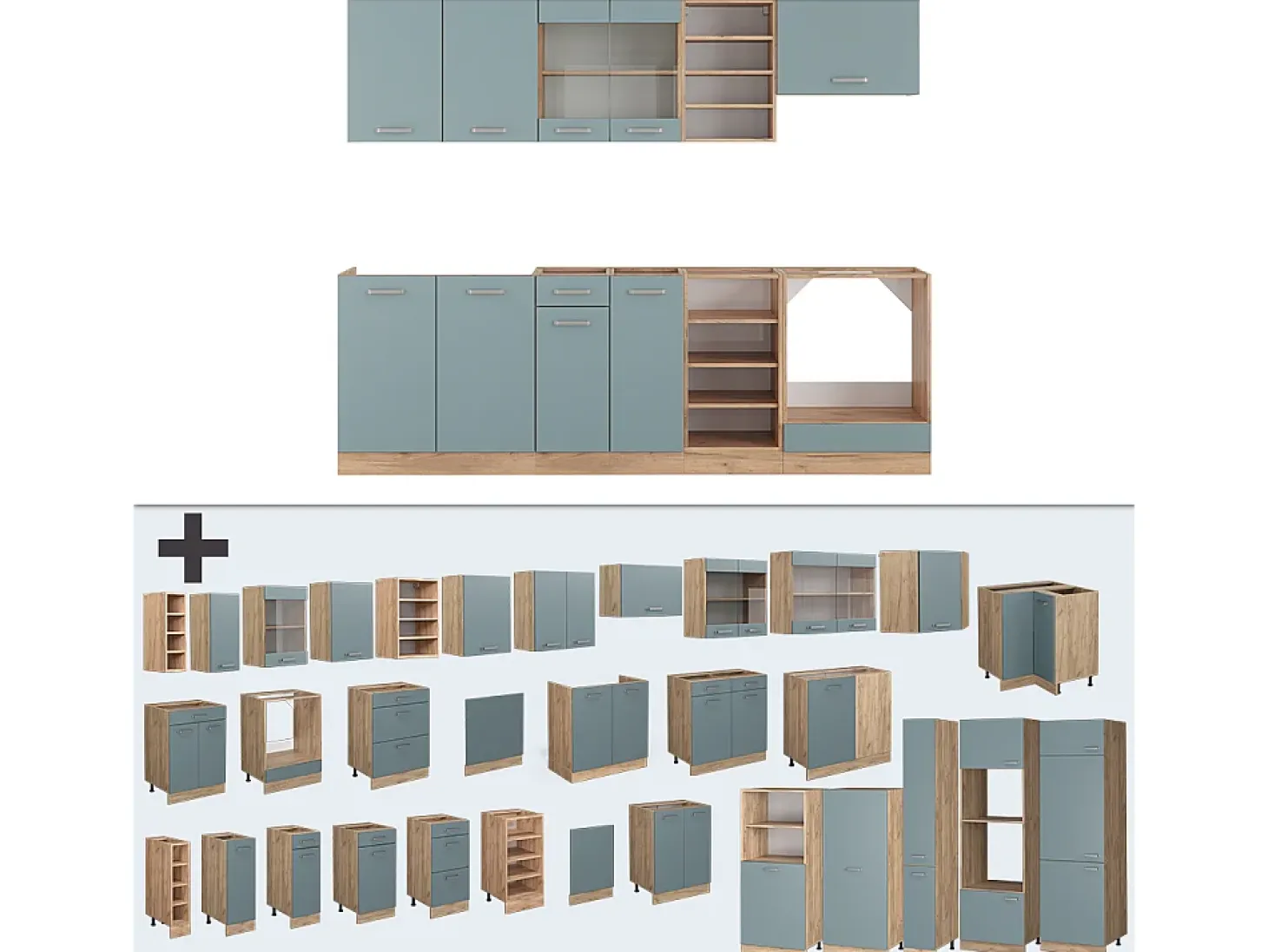 Mueble de cocina roble azul-gris-dorado 240x60x81.6 r-line