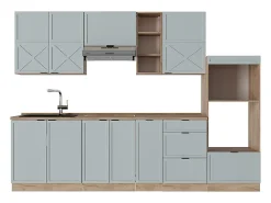 Mueble de cocina roble azul claro/gris dorado 280x60x81.6 fame-line