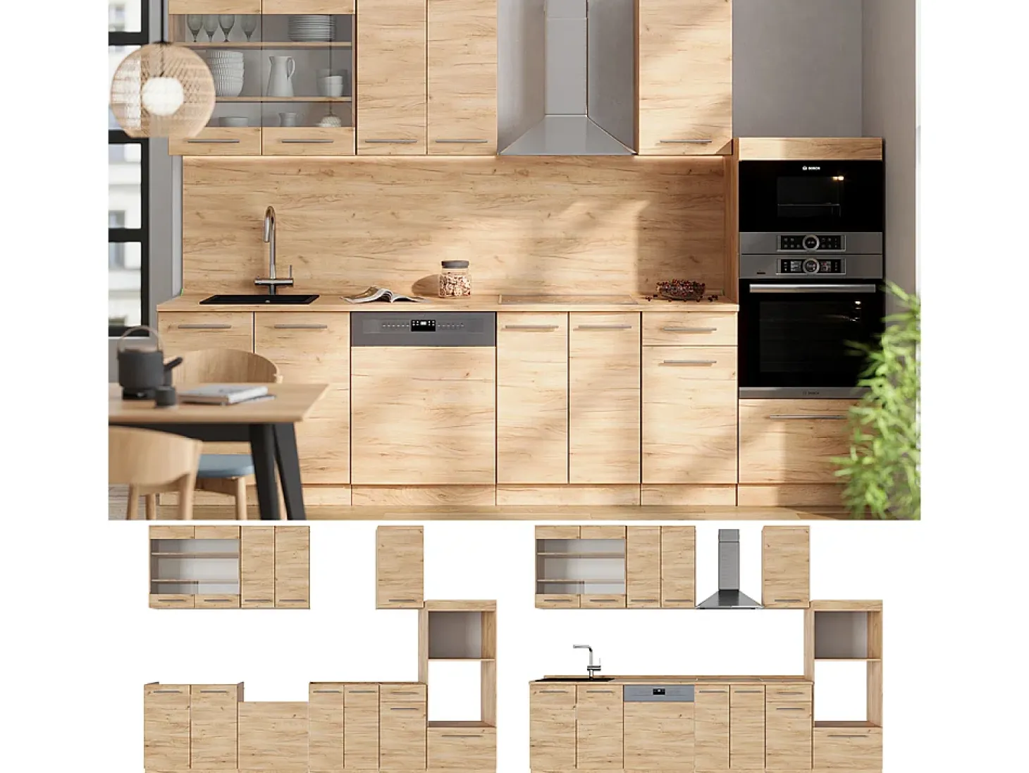 Mueble de cocina roble dorado 300x46x81.6 fame-line