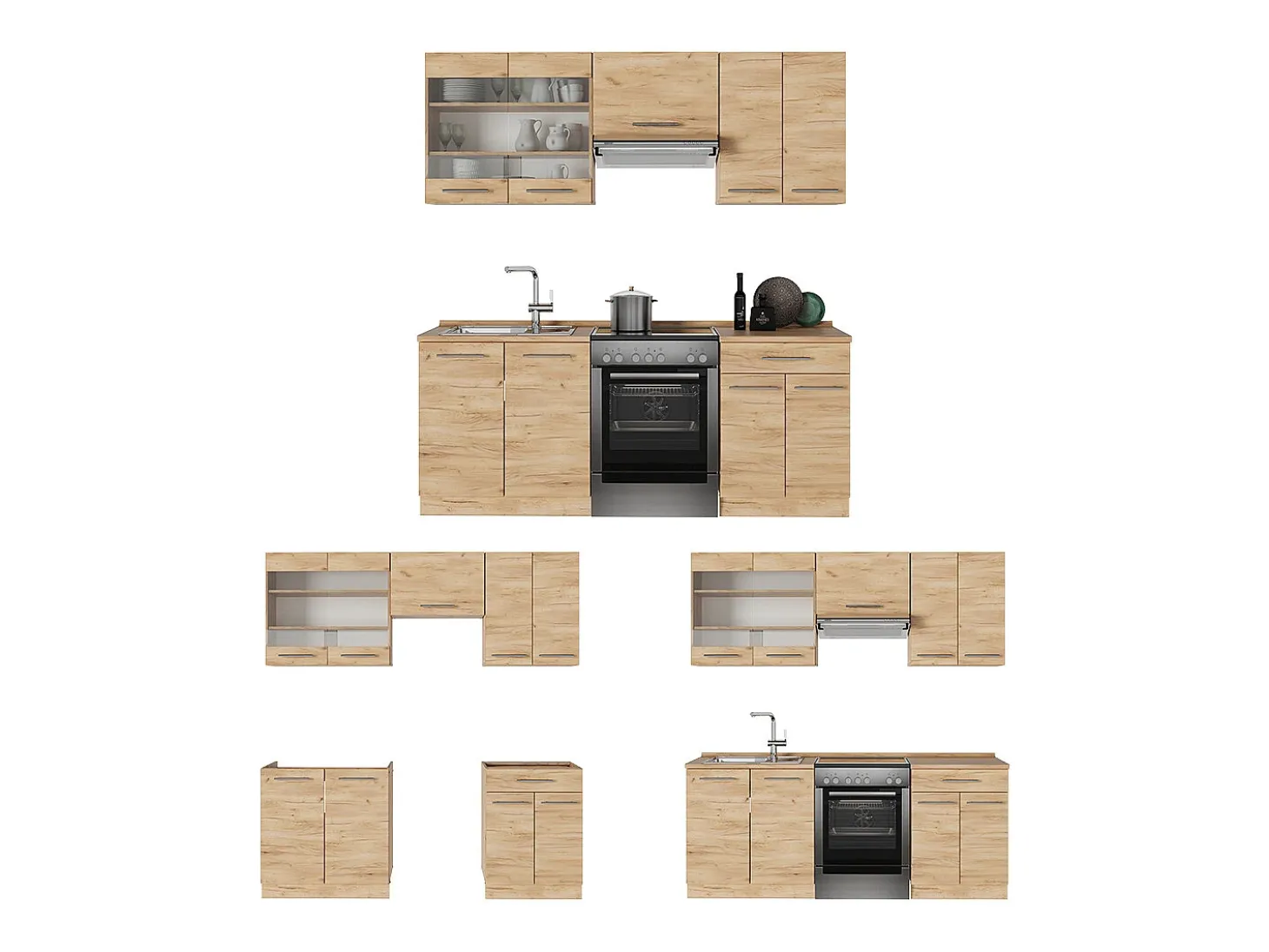 Mueble de cocina roble dorado 200x46x81.6 fame-line