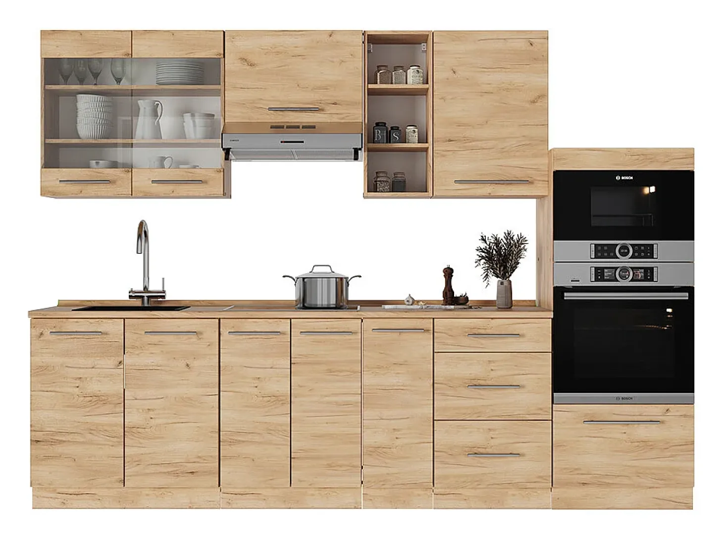 Mueble de cocina roble dorado 280x46x81.6 fame-line