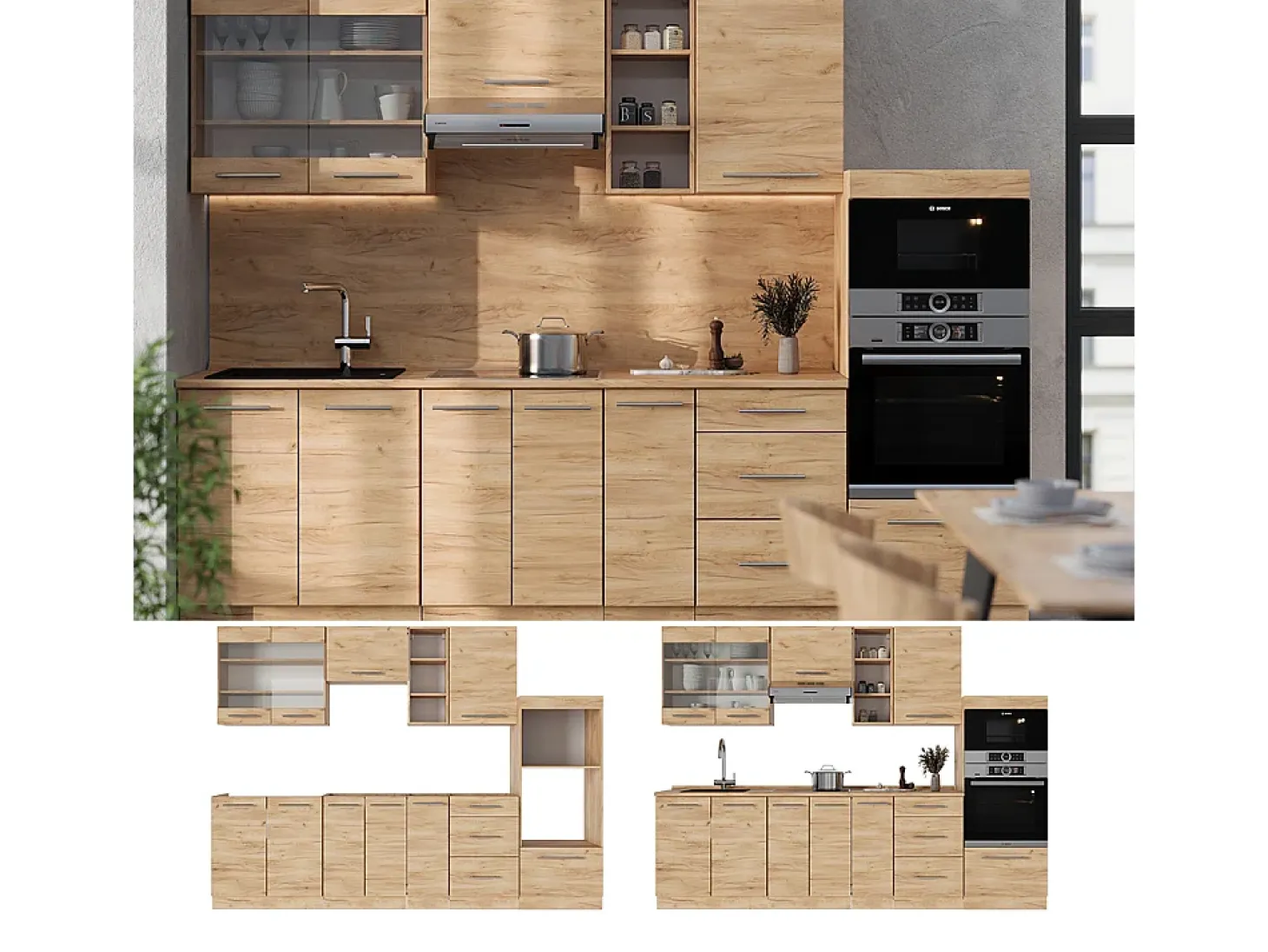 Mueble de cocina roble dorado 280x46x81.6 fame-line