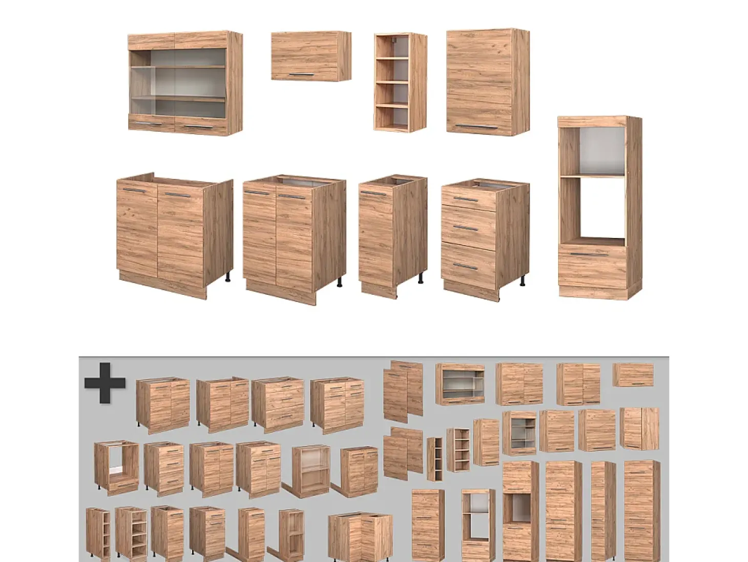 Mueble de cocina roble dorado 280x46x81.6 fame-line