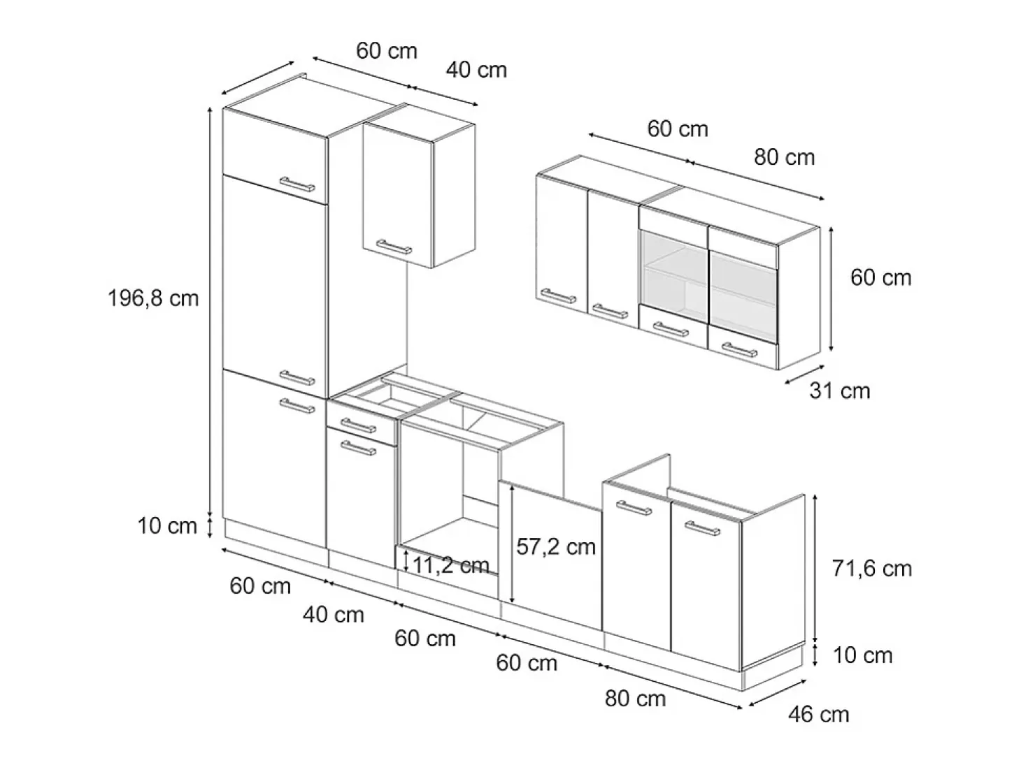 Mueble de cocina roble negro/dorado de alto brillo 300x60x81.6 r-line