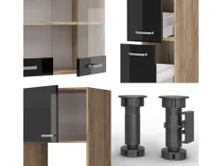 Mueble de cocina roble negro/dorado de alto brillo 350x60x81.6 r-line
