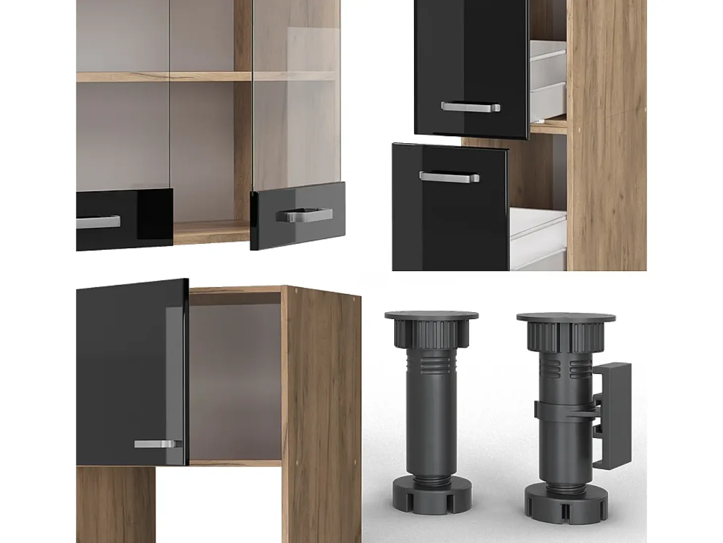 Mueble de cocina roble negro/dorado de alto brillo 350x60x81.6 r-line