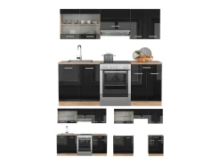 Mueble de cocina roble negro/dorado de alto brillo 200x60x81.6 r-line
