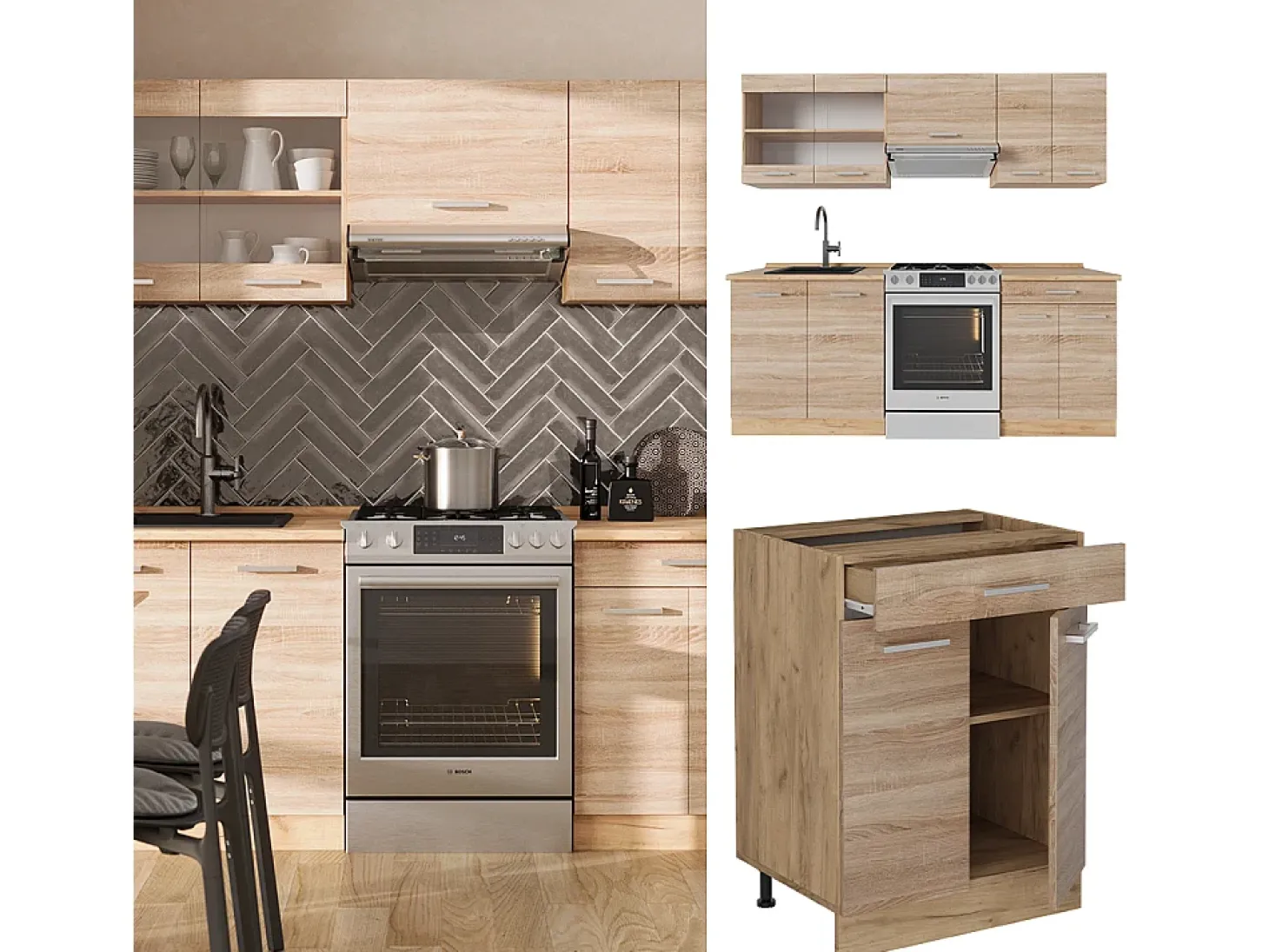 Mueble de cocina roble sonoma/goldkraft 200x60x81.6 r-line