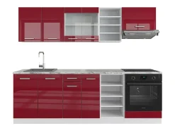 Mueble de cocina rojo brillo intenso/blanco 240x60x81.6 r-line