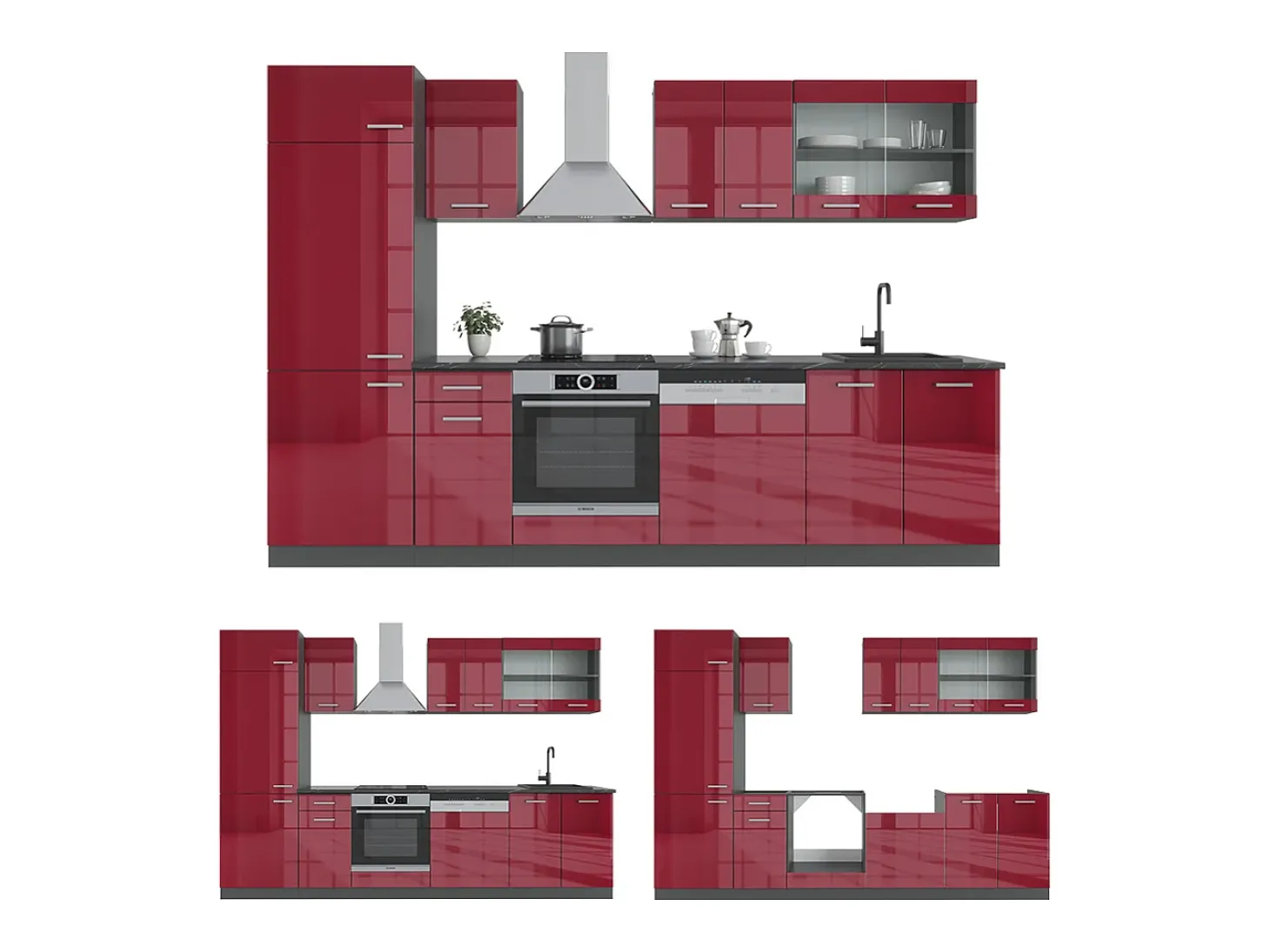 Mueble de cocina rojo brillo intenso/antracita 300x46x81.6 r-line