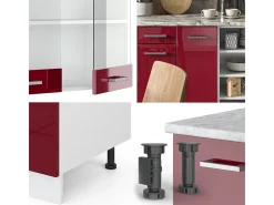 Mueble de cocina rojo brillo intenso/blanco 240x46x81.6 r-line