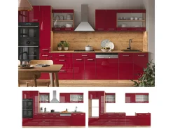 Mueble de cocina rojo brillo intenso/roble dorado 350x60x81.6 r-line