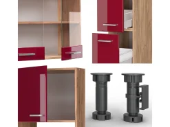 Mueble de cocina rojo brillo intenso/roble dorado 350x60x81.6 r-line