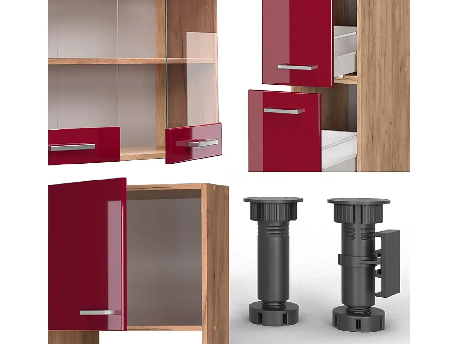 Mueble de cocina rojo brillo intenso/roble dorado 350x60x81.6 r-line
