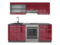 Mueble de cocina rojo brillo intenso/antracita 200x46x81.6 r-line