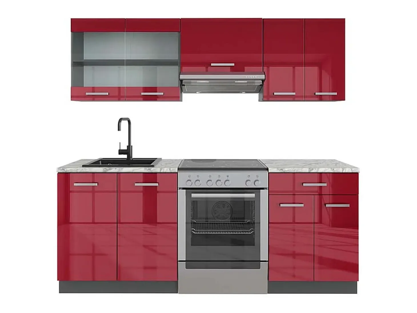 Mueble de cocina rojo brillo intenso/antracita 200x60x81.6 r-line