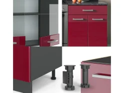 Mueble de cocina rojo brillo intenso/antracita 200x60x81.6 r-line