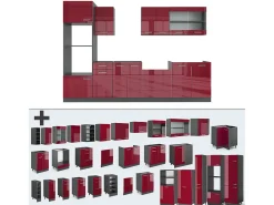 Mueble de cocina rojo brillo intenso/antracita 300x60x81.6 r-line