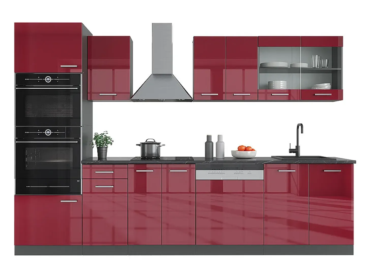 Mueble de cocina rojo brillo intenso/antracita 300x60x81.6 r-line