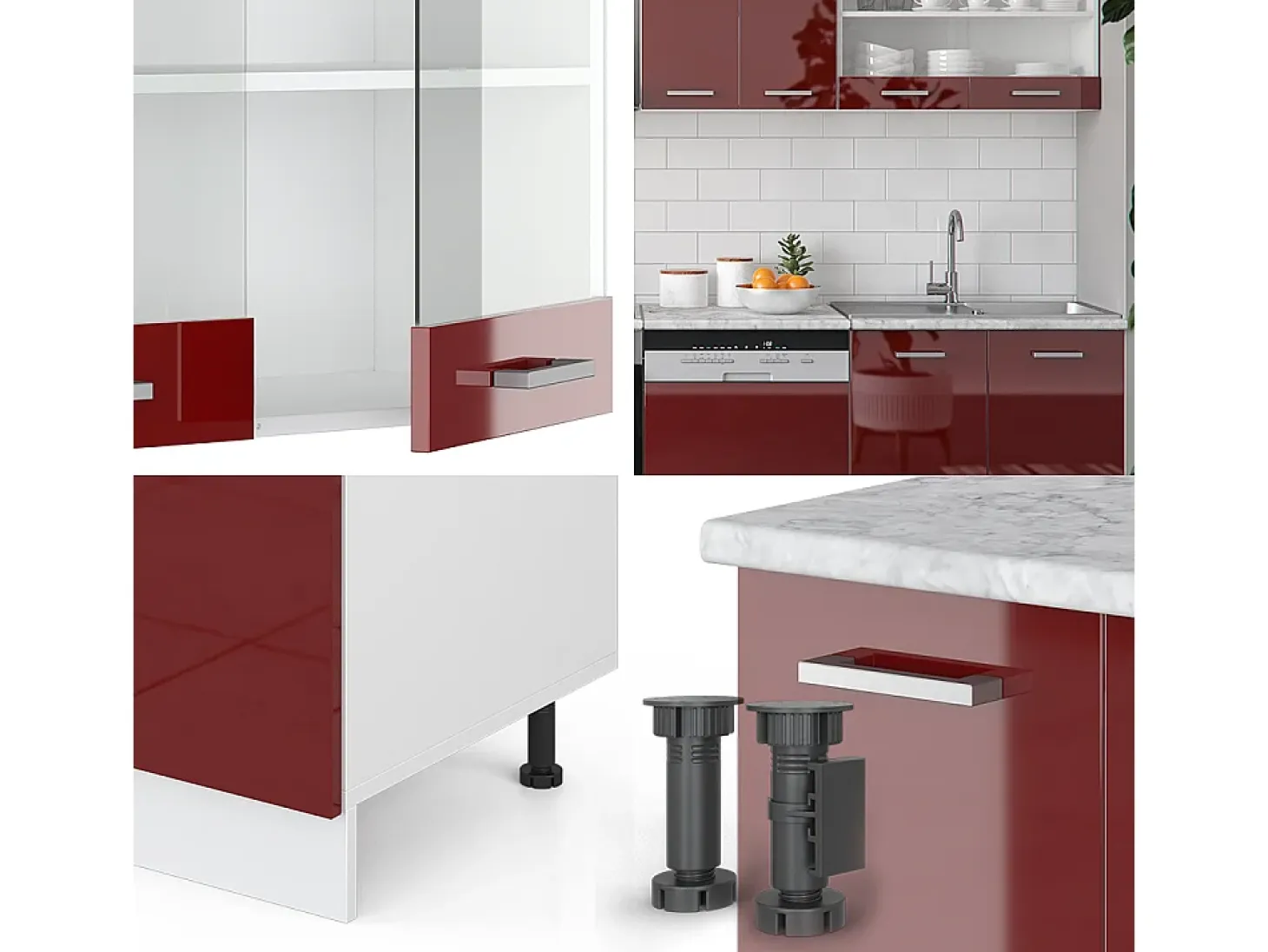 Mueble de cocina rojo brillo intenso/blanco 300x60x81.6 r-line
