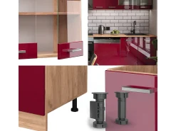 Mueble de cocina rojo brillo intenso/roble dorado 300x46x81.6 r-line
