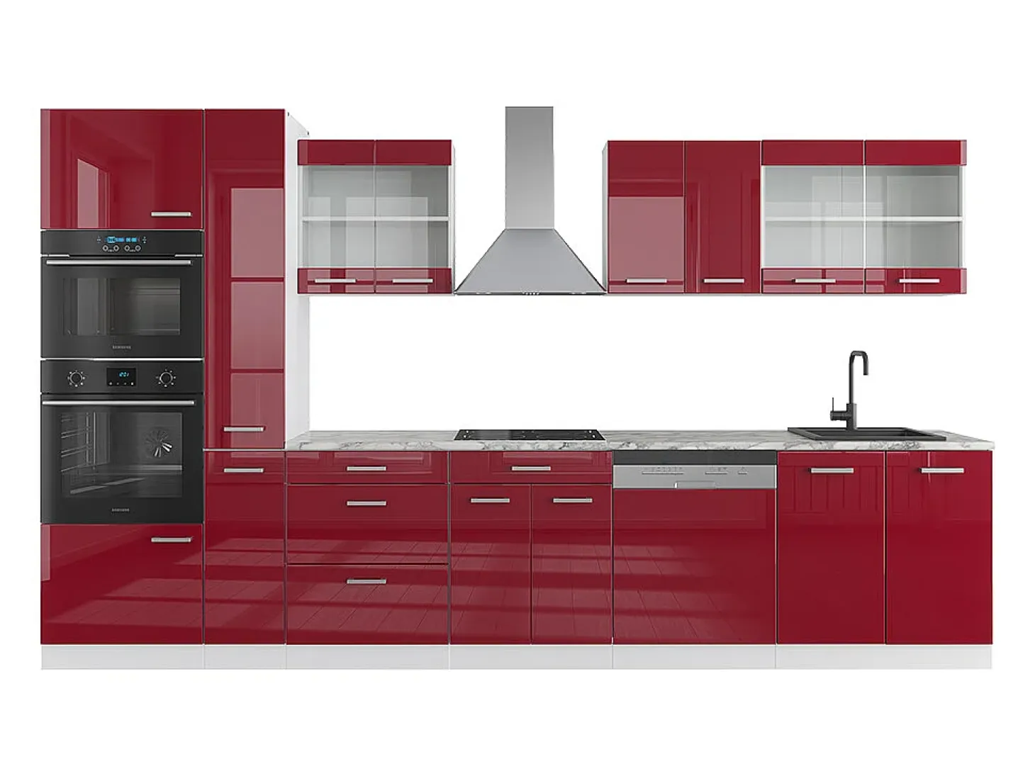 Mueble de cocina rojo brillo intenso/blanco 350x46x81.6 r-line