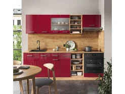 Mueble de cocina rojo brillo intenso/roble dorado 240x60x81.6 r-line
