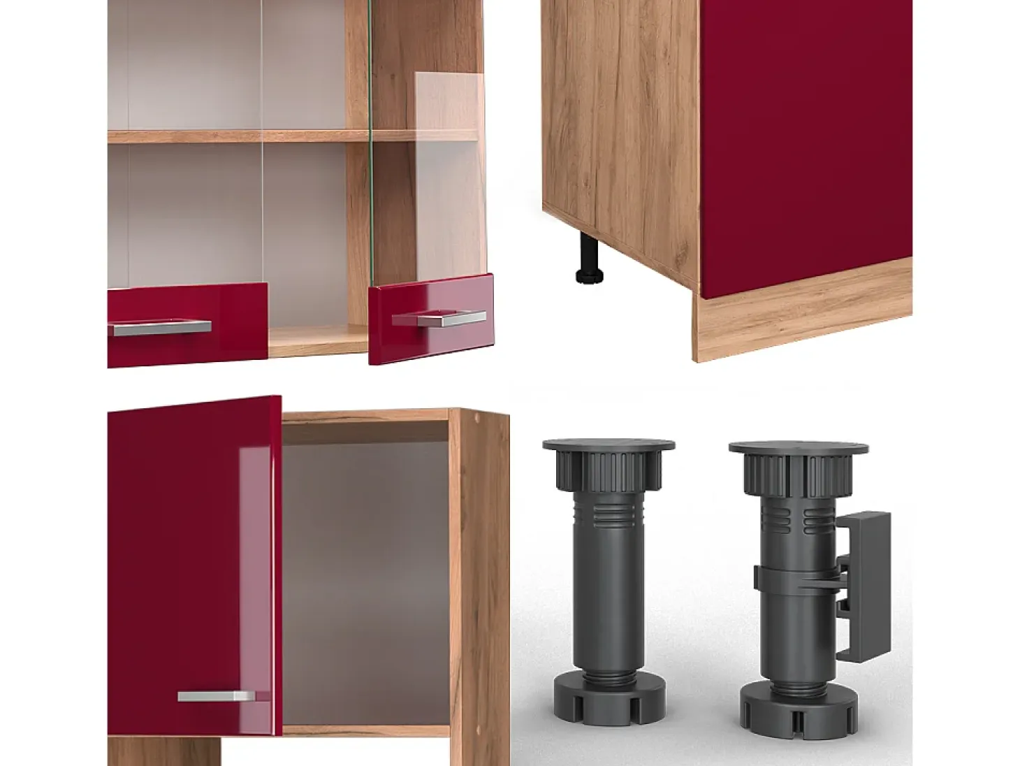 Mueble de cocina rojo brillo intenso/roble dorado 300x60x81.6 r-line