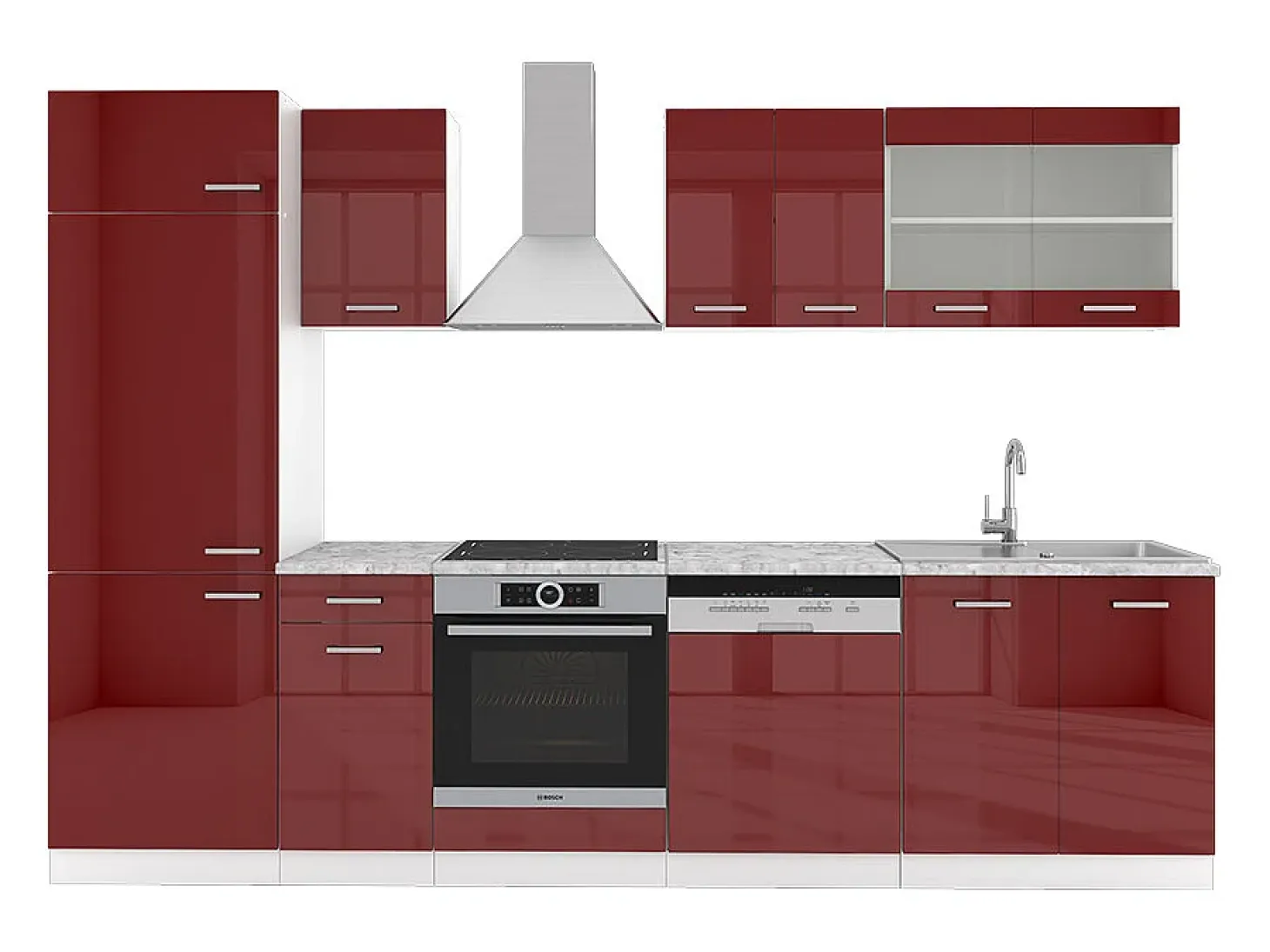Mueble de cocina rojo brillo intenso/blanco 300x60x81.6 r-line