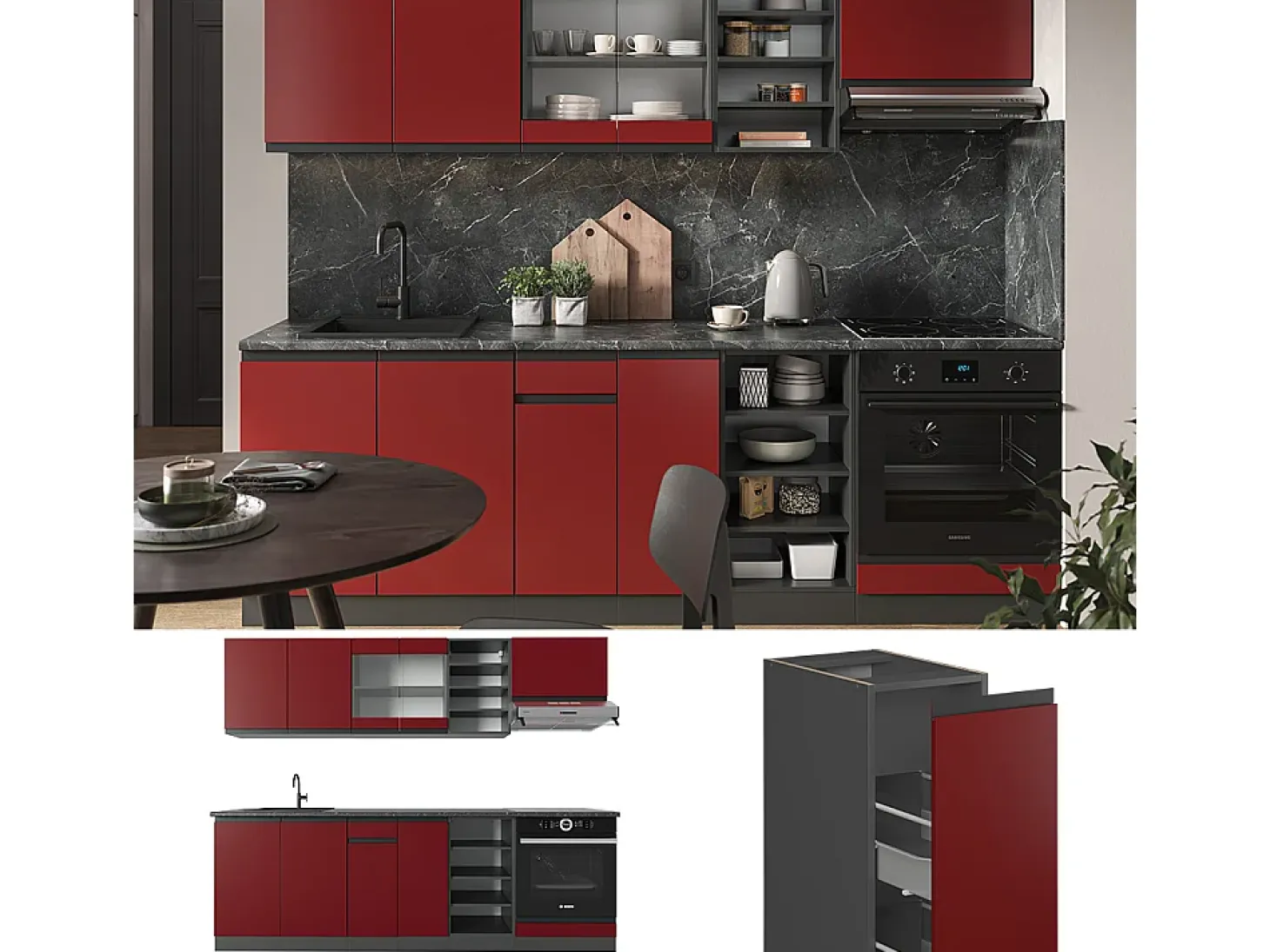 Mueble de cocina rojo/antracita 240x60x81.6 r-line
