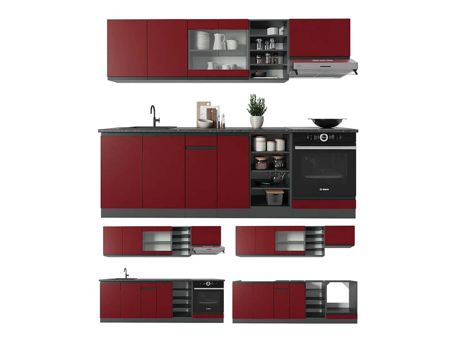Mueble de cocina rojo/antracita 240x46x81.6 r-line