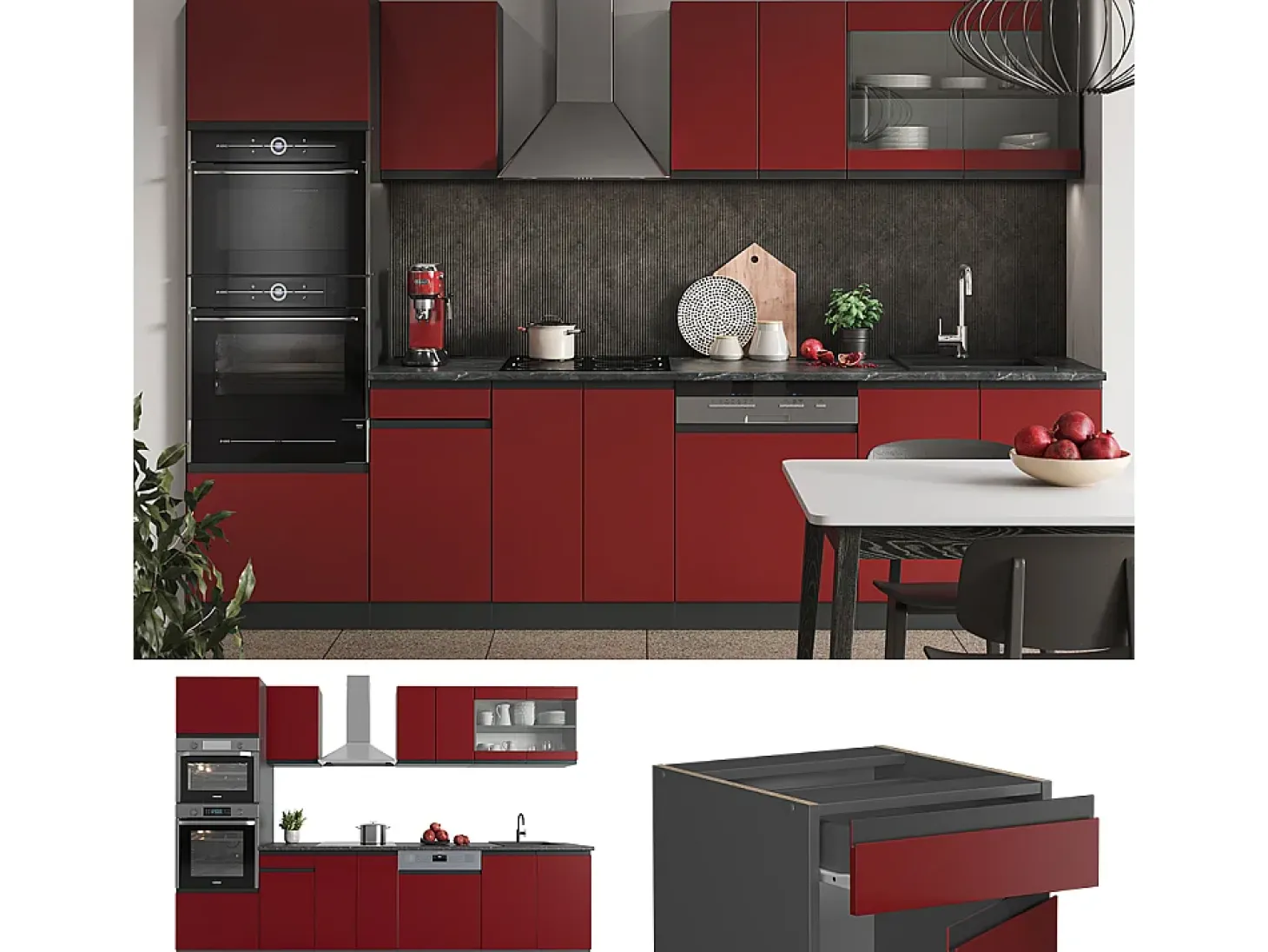 Mueble de cocina rojo/antracita 300x46x81.6 r-line
