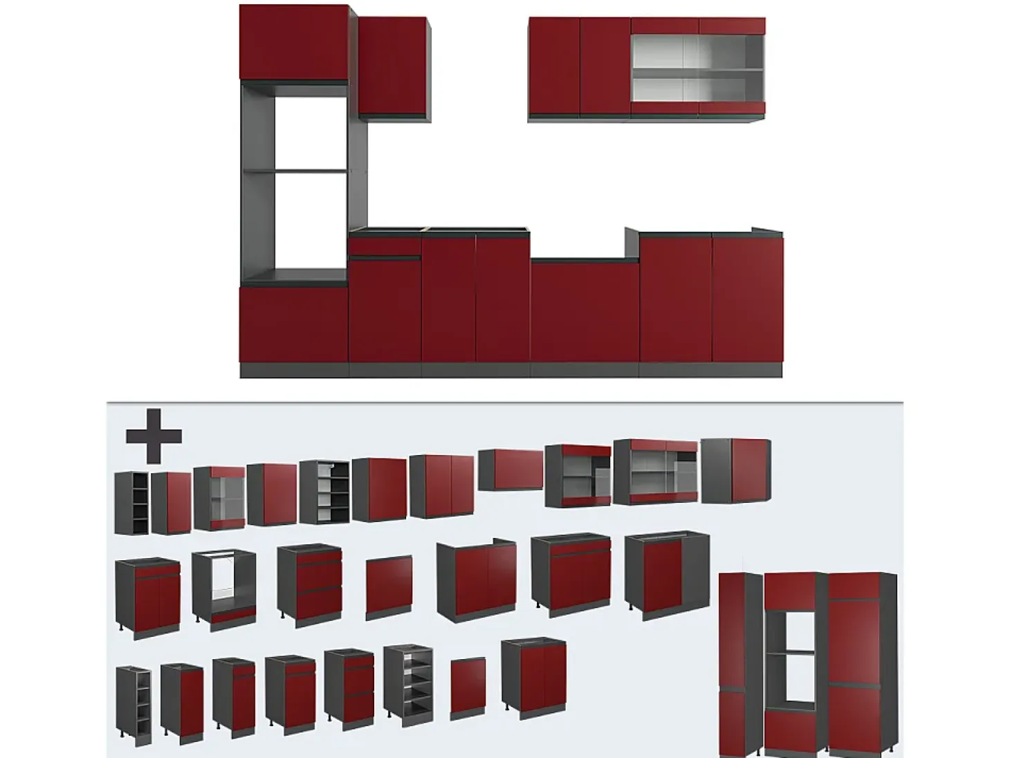 Mueble de cocina rojo/antracita 300x46x81.6 r-line