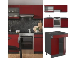 Mueble de cocina rojo/antracita 200x46x81.6 r-line