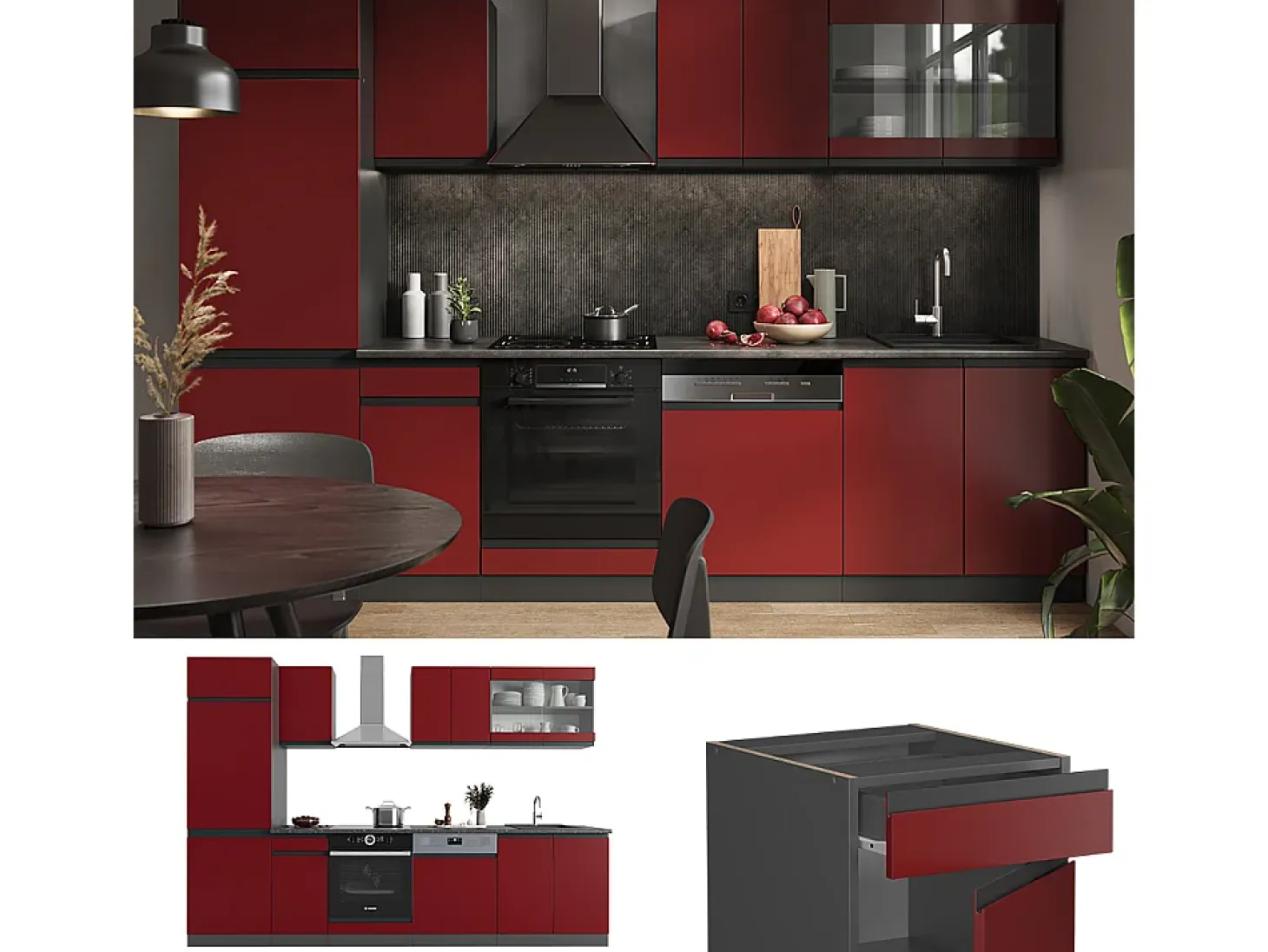 Mueble de cocina rojo/antracita 300x46x81.6 r-line