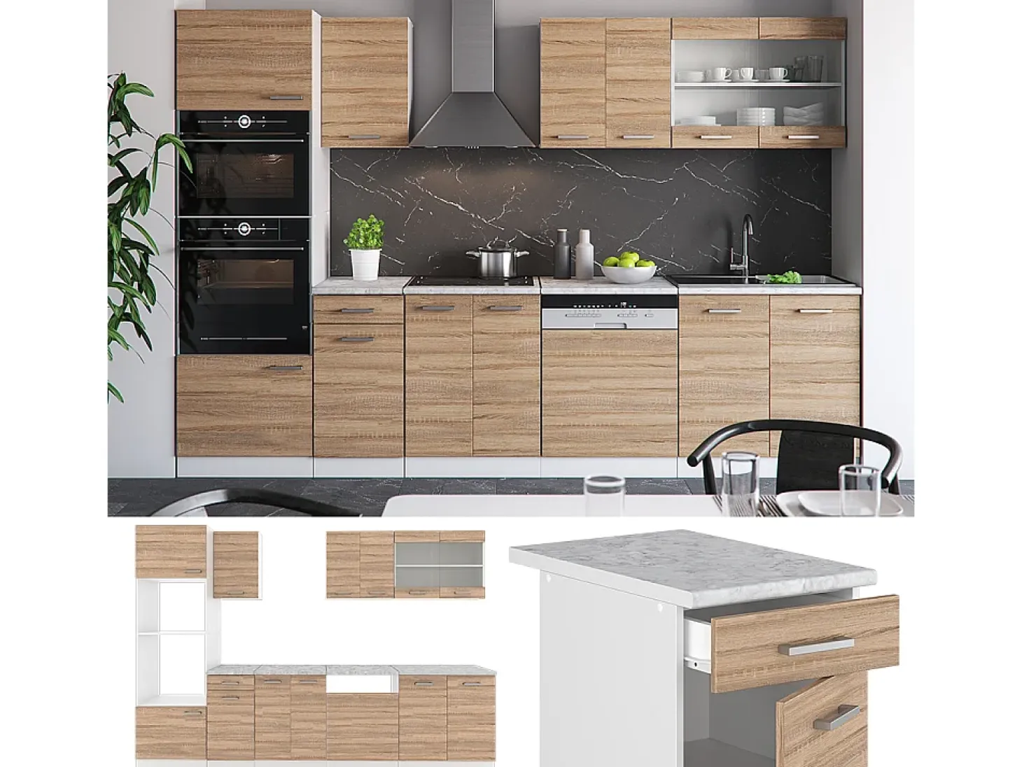 Mueble de cocina sonoma 300x46x81.6 r-line