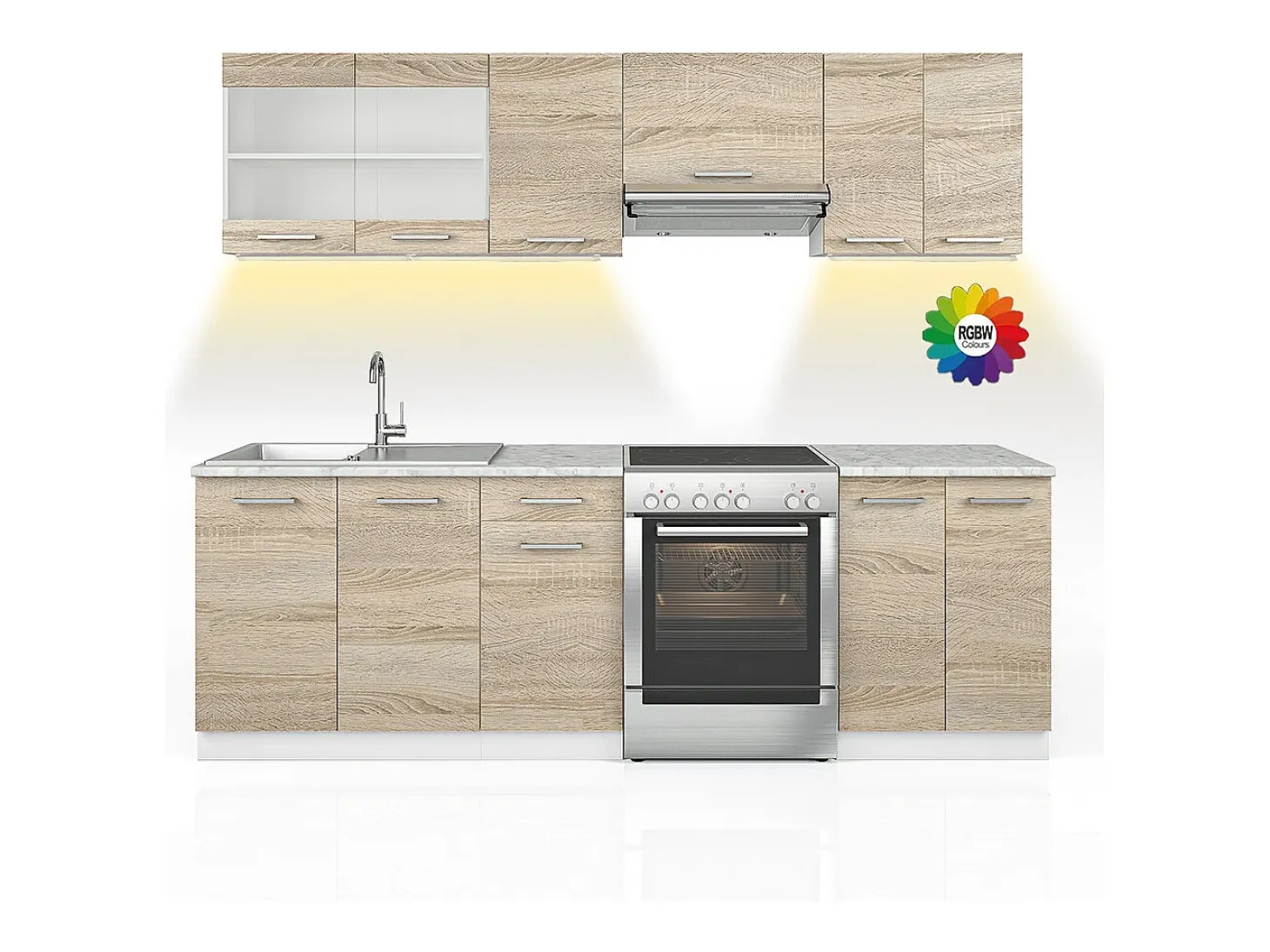 Mueble de cocina sonoma/blanco 240x60x81.6 raul