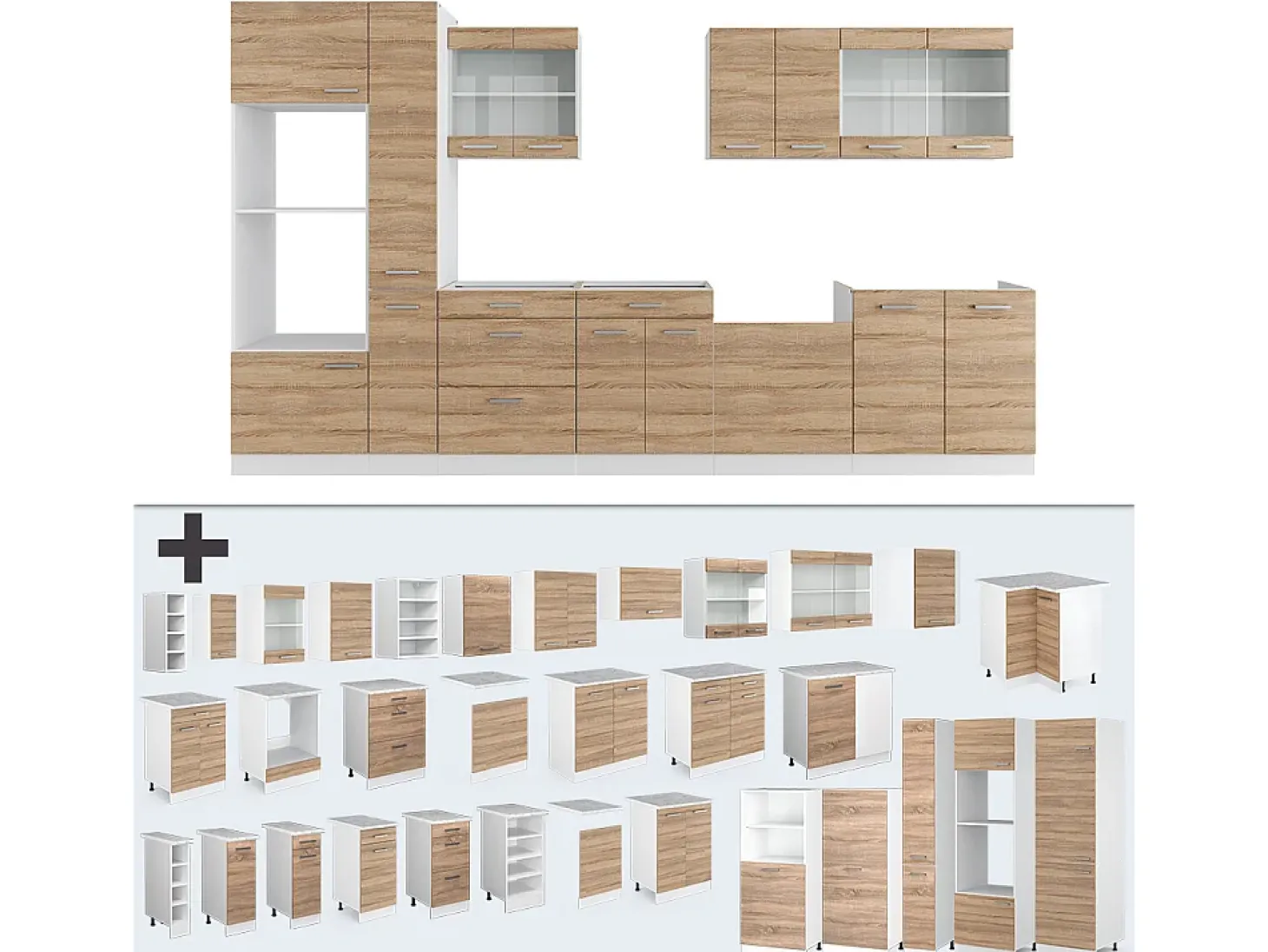 Mueble de cocina sonoma/blanco 350x46x81.6 r-line