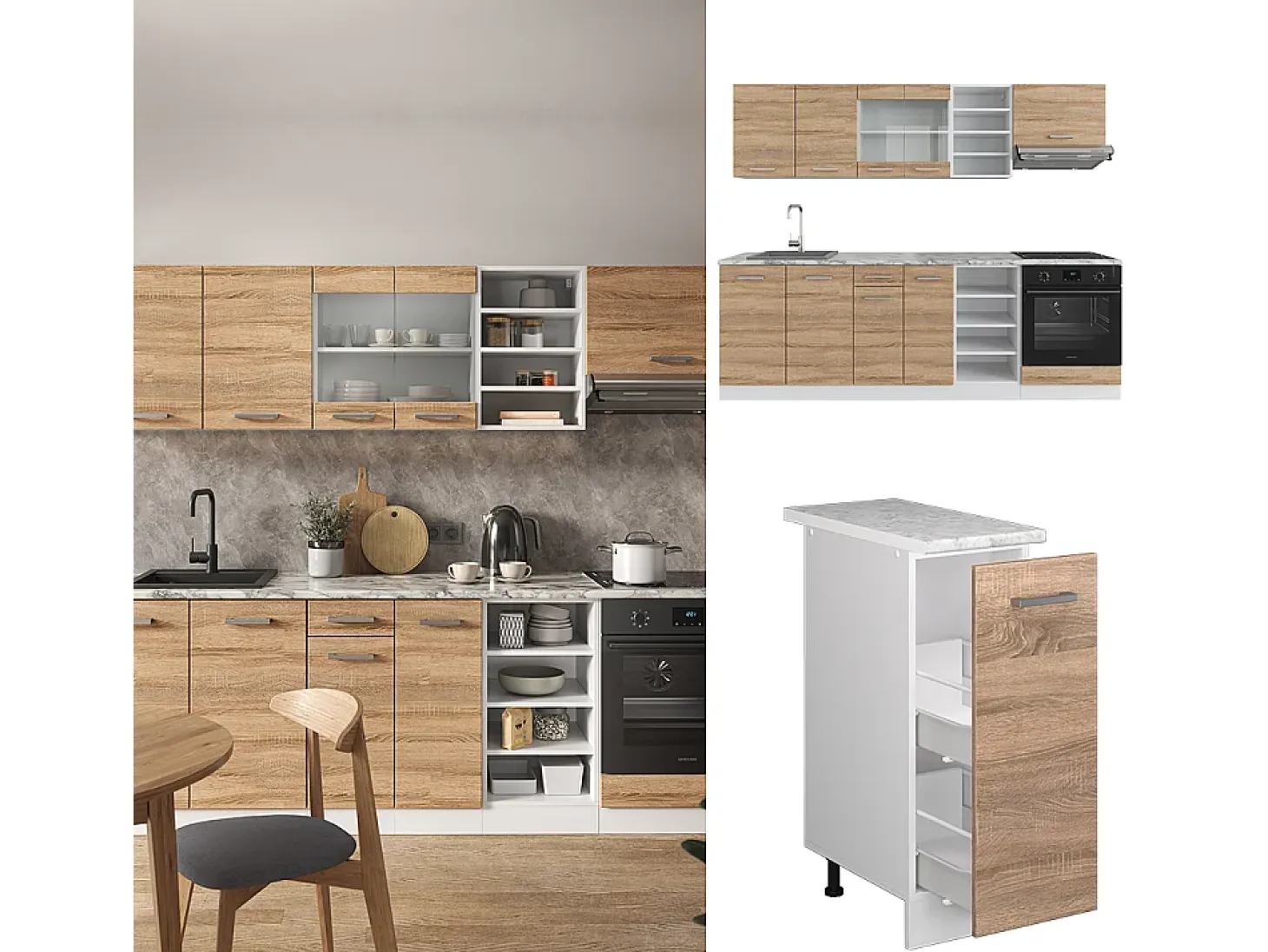 Mueble de cocina sonoma/blanco 240x46x81.6 r-line