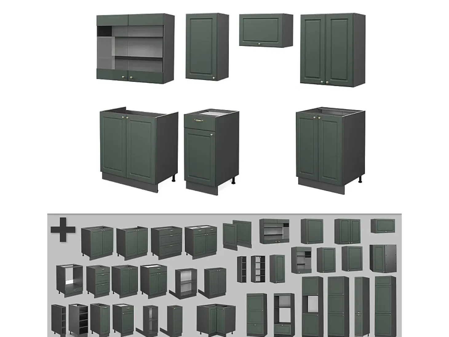 Mueble de cocina verde-dorado casa de campo/antracita 240x46x81.6 fame-line