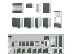 Mueble de cocina verde-dorado casa de campo/blanco 280x60x81.6 fame-line
